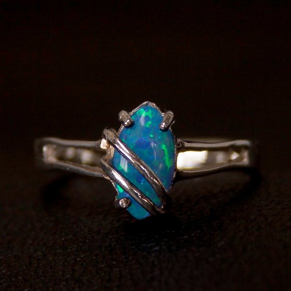 Vintage Blue Opal 925 Sterling Silver Ring Size 6.5, Stamped 925, Everyday Ring - Picture 5 of 5